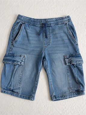 Blue Denim Cargo Drawstring Men’s Shorts
